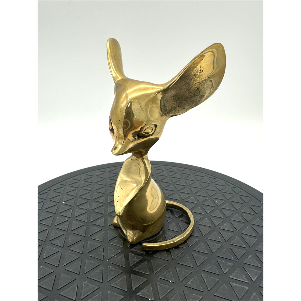 Vintage Solid Brass Mouse Figurine Made in Korea EUC